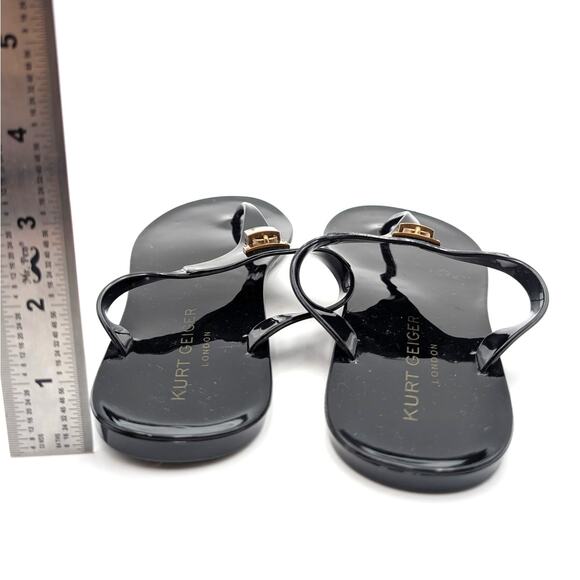 Kurt Geiger Maddison T-Bar Thong Sandals Women's Black/Gold Size US7M EU37 - Picture 4 of 15